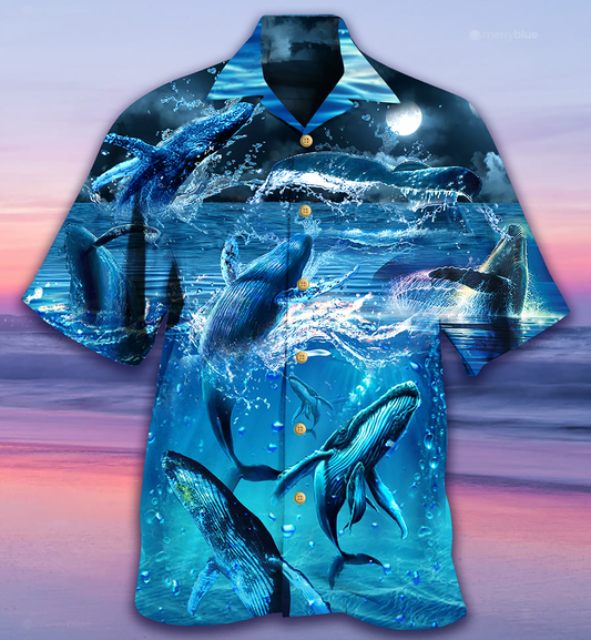 Whale Love Ocean Blue - Hawaiian Shirt, Hawaiian Shirt Gift, Christmas Gift