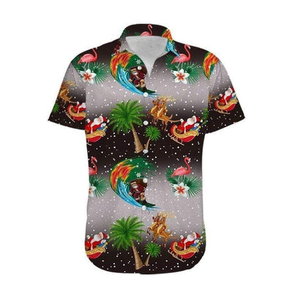 Frohe Weihnachten Weihnachtsmann und Flamingo Vintage Stil Design Hawaiihemd, Hawaiihemd Geschenk, Weihnachtsgeschenk