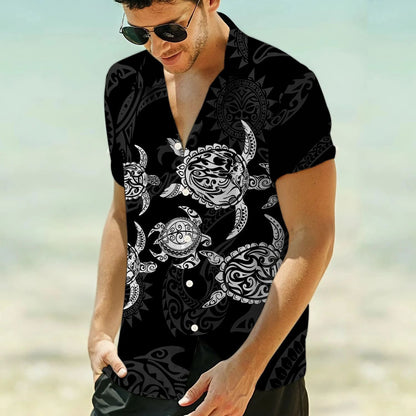 Aloha Hawaii Turtle Maori Black And White Pattern Hawaiian Shirt, Hawaiian Shirt Gift, Christmas Gift