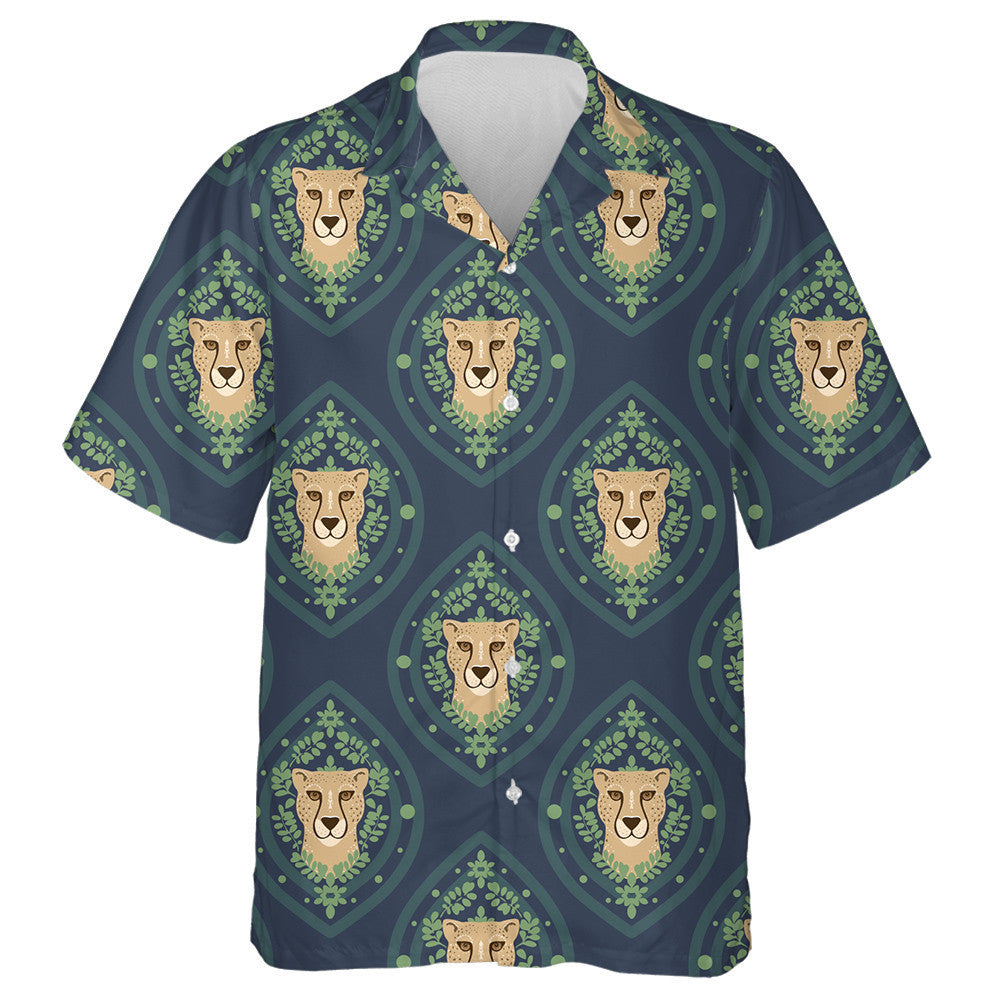 Modern Trendy Leopard Spots With Leaves On Navy Blue Hawaiian Shirt, Hawaiian Shirt Gift, Christmas Gift