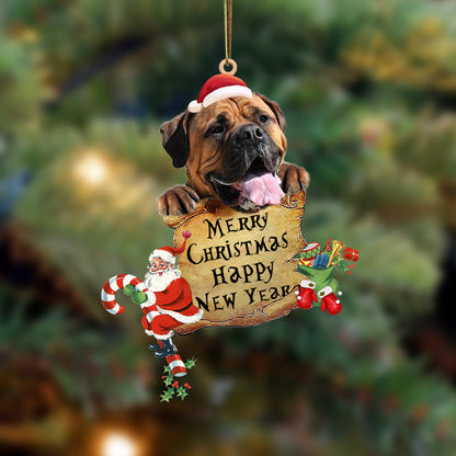 Bullmastiff-Christams & New Year Two Sided Christmas Plastic Hanging Ornament, Happy Christmas Ornament, Christmas Gift, Christmas Decoration