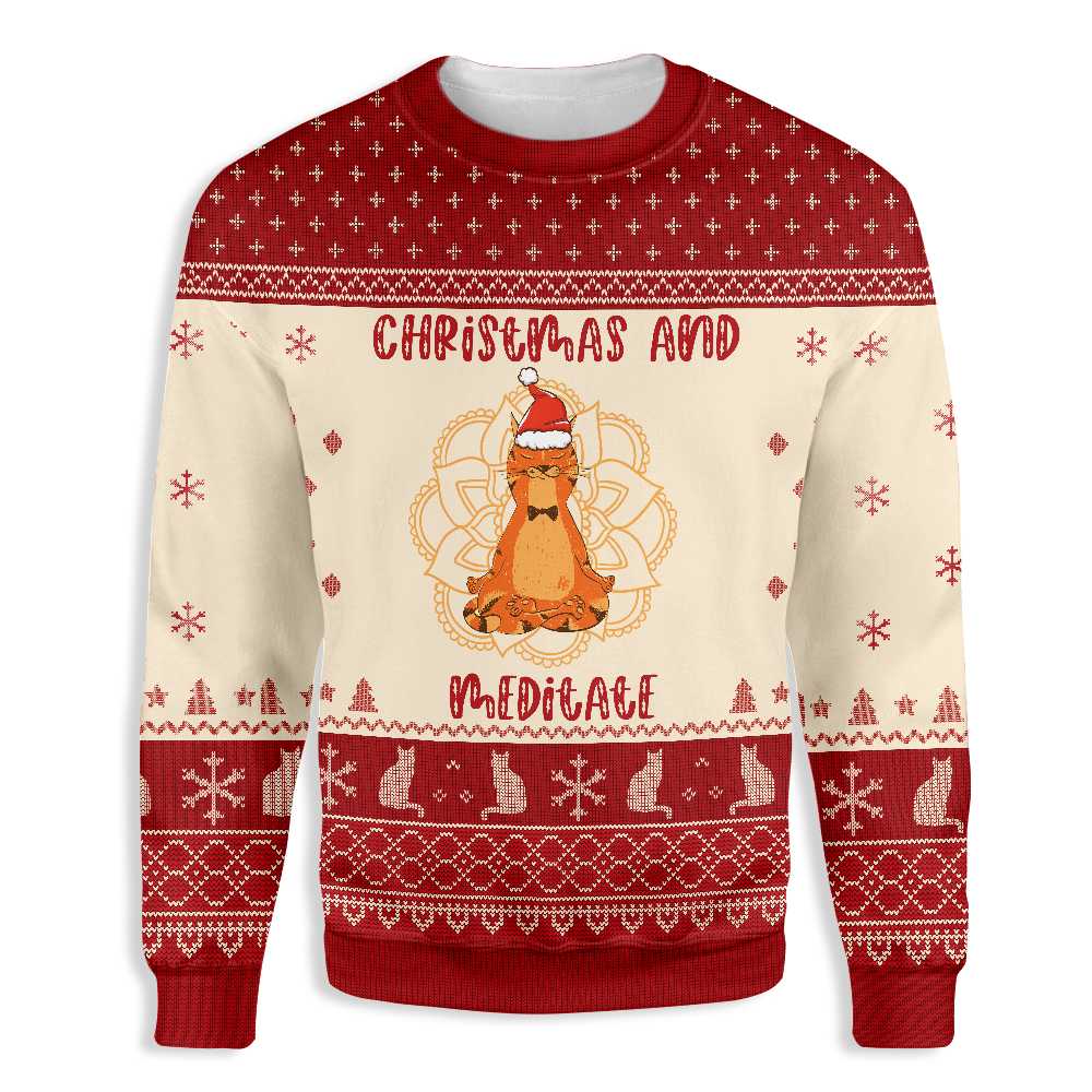 Cat Christmas And Meditate Ugly Christmas Sweater, Christmas Ugly Sweater,Christmas Gift,Gift Christmas 2022