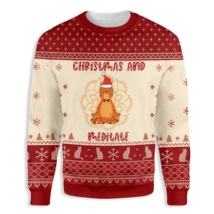 Cat Christmas And Meditate Ugly Christmas Sweater, Christmas Ugly Sweater,Christmas Gift,Gift Christmas 2022