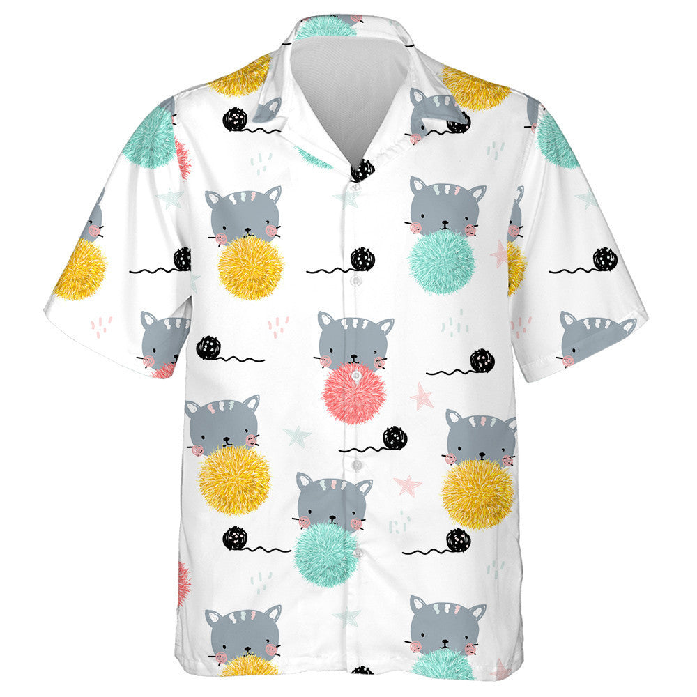 Cat And Ball Of Thread Pompoms Hawaiian Shirt, Hawaiian For Gift
