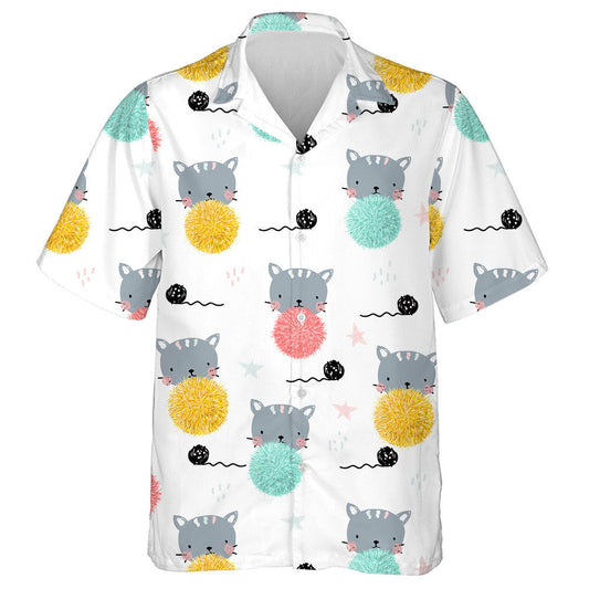 Cat And Ball Of Thread Pompoms Hawaiian Shirt, Hawaiian For Gift
