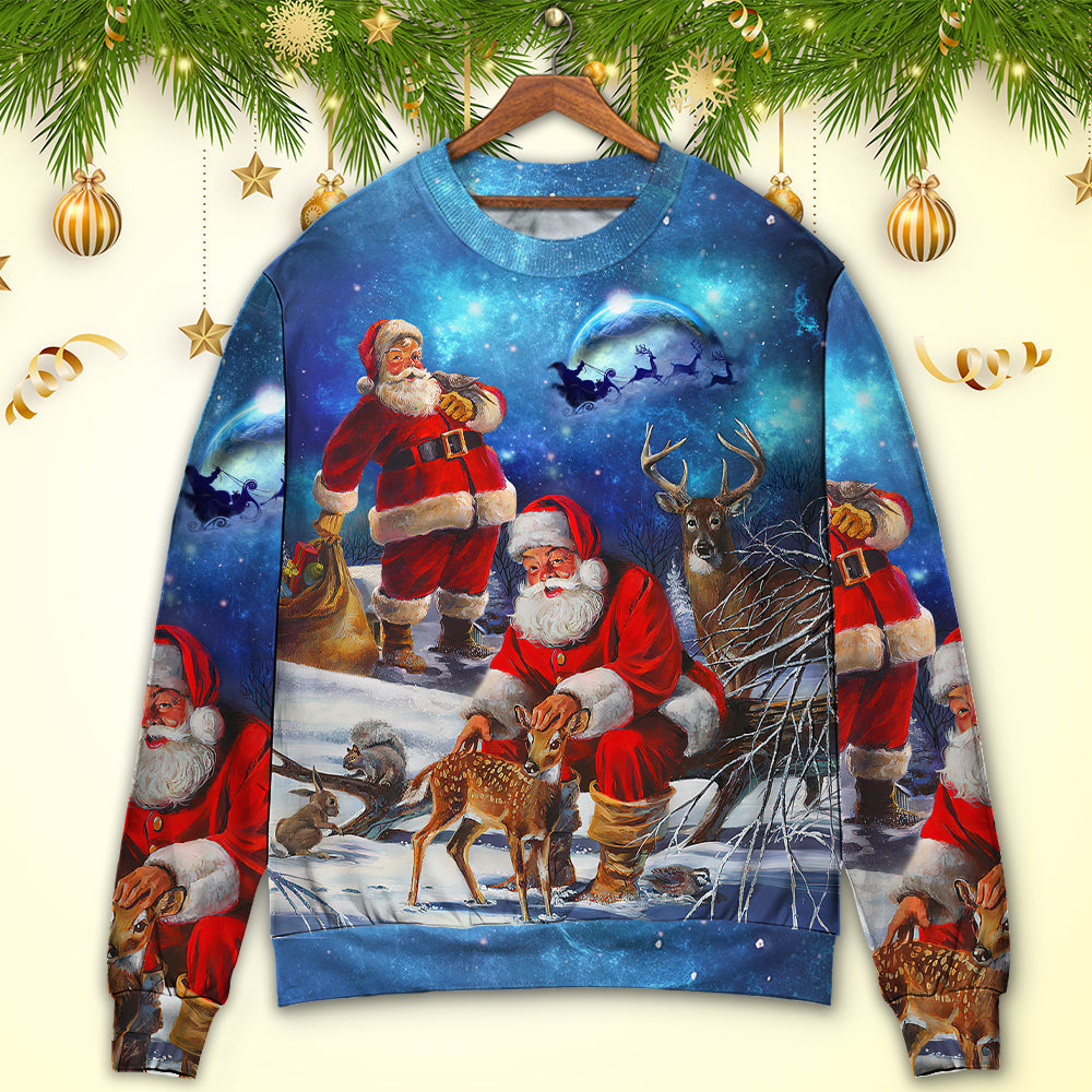 Christmas Santa Claus Xmas Is Coming Sky Night Art Style Ugly Christmas Sweater, Christmas Gift, Gift Christmas 2024