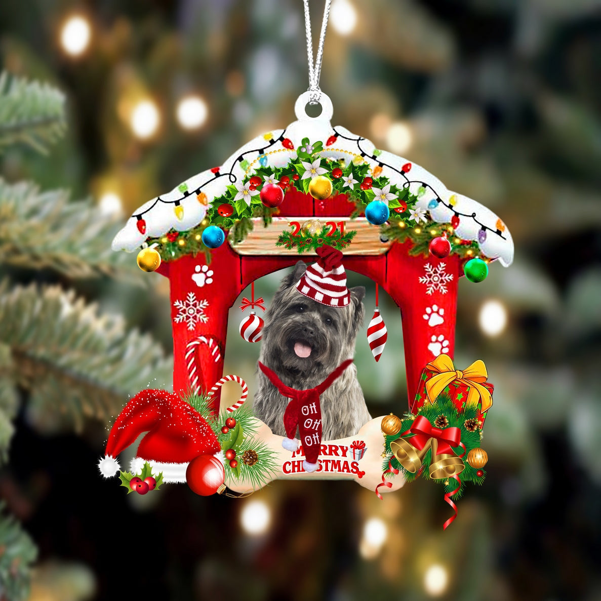 Cairn Terrier-Christmas House Two Sided Christmas Plastic Hanging Ornament, Happy Christmas Ornament, Christmas Gift, Christmas Decoration