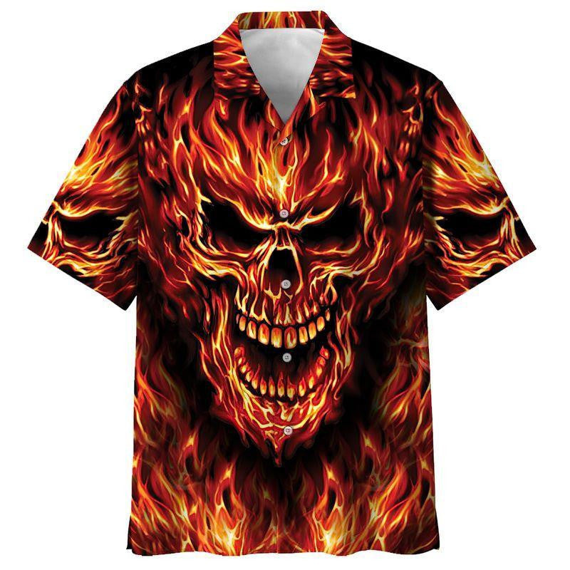Magic Fire Skull Awesome Background Design Hawaiian Shirt, Hawaiian Shirt Gift, Christmas Gift