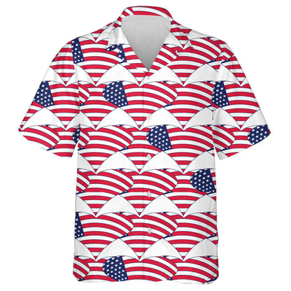 Independence Day Of America Flag On Heart Shapes Pattern Hawaiian Shirt, Hawaiian Shirt Gift, Christmas Gift