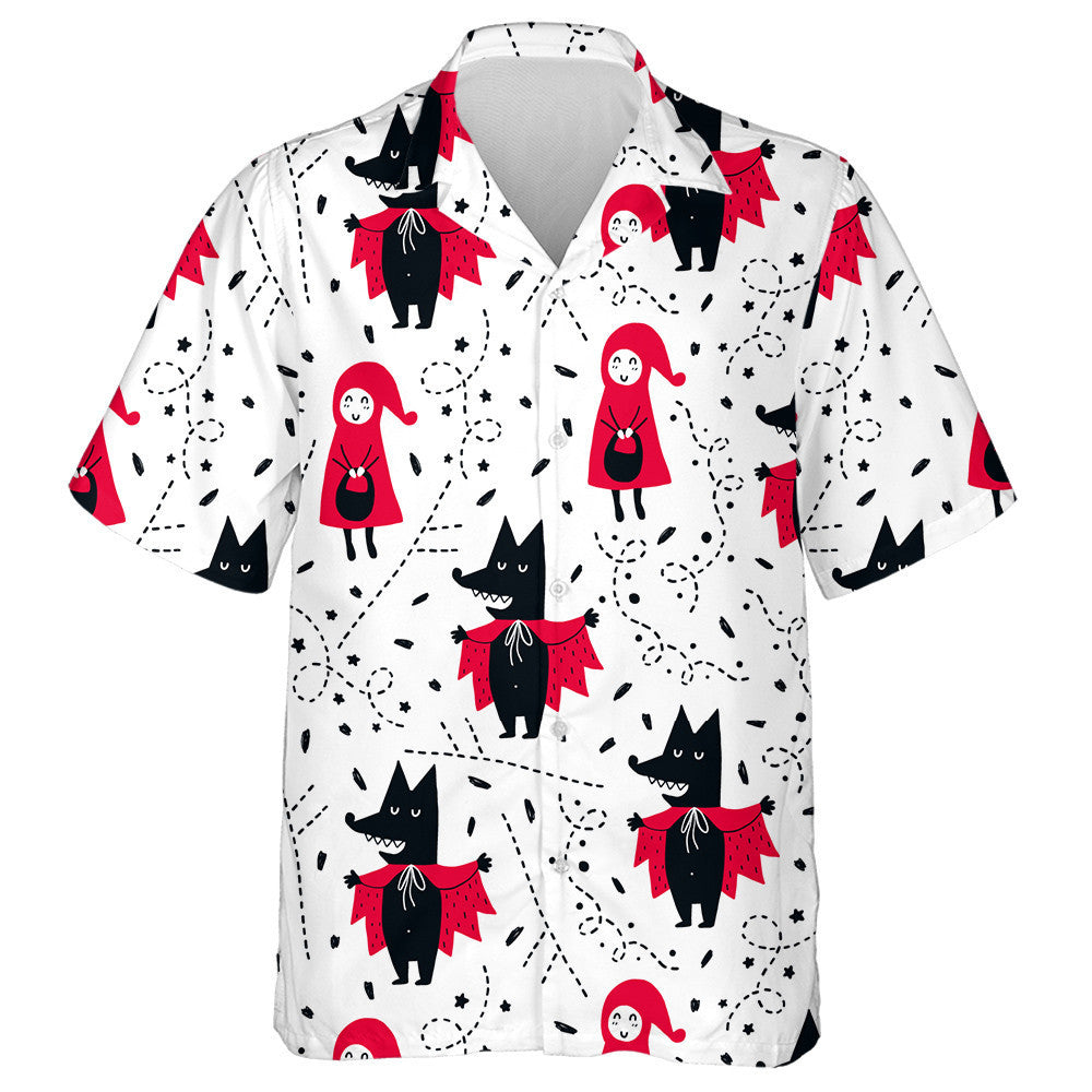 Illustration With Girl And Wolf In Vintage Style Hawaiian Shirt, Hawaiian Shirt Gift, Christmas Gift