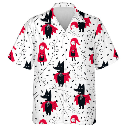 Illustration With Girl And Wolf In Vintage Style Hawaiian Shirt, Hawaiian Shirt Gift, Christmas Gift