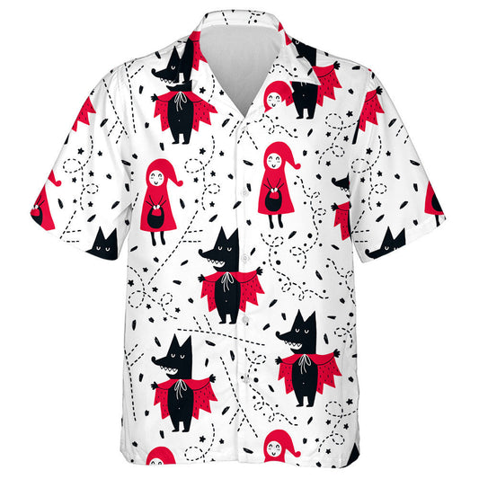 Illustration With Girl And Wolf In Vintage Style Hawaiian Shirt, Hawaiian Shirt Gift, Christmas Gift