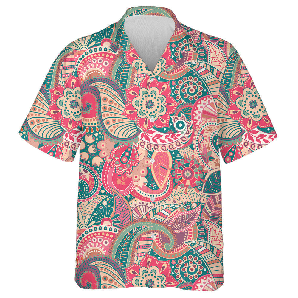 Light Color Green And Pink Flowers Paisley Design Hawaiian Shirt, Hawaiian Shirt Gift, Christmas Gift