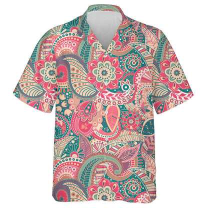 Light Color Green And Pink Flowers Paisley Design Hawaiian Shirt, Hawaiian Shirt Gift, Christmas Gift