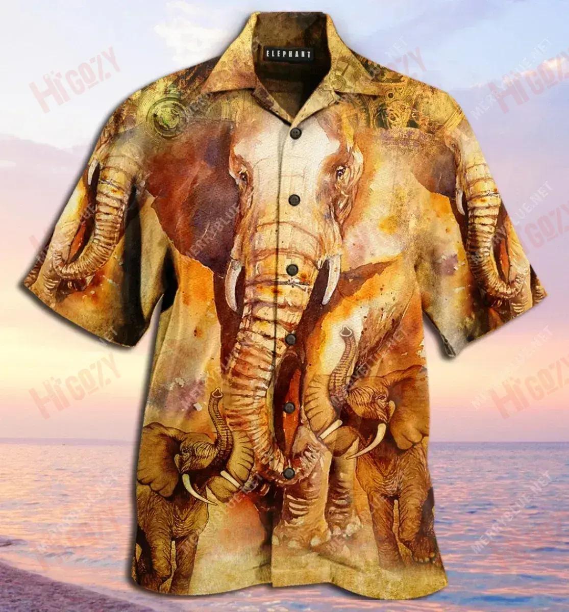 Born To Be The Biggest - Elephant Unisex Hawaiian Shirt Summer Short Sleeve Tactical Hawaiian Shirt Funny Hawaiian Shirts, Hawaiian Shirt Gift, Christmas Gift