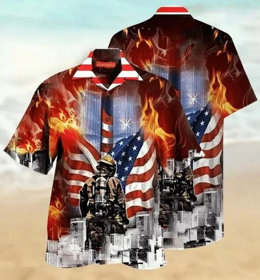 Firefighter Hawaiian Aloha Shirt Unisex Shorts Sleeve Colorful Hawaiian Shorts Beach Short Sleeve_ Hawaiian Shirt Gift, Christmas Gift