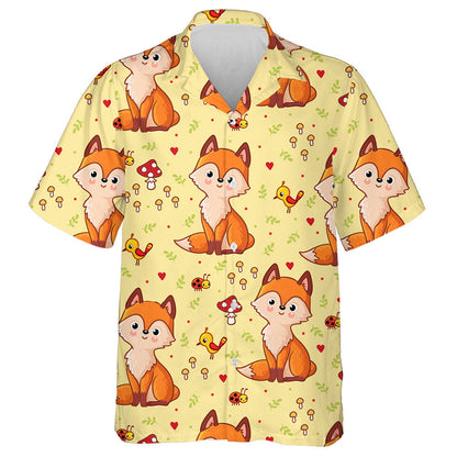 Lovely Baby Fox On A Background Of Mushrooms And Birds Hawaiian Shirt, Hawaiian Shirt Gift, Christmas Gift