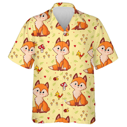 Lovely Baby Fox On A Background Of Mushrooms And Birds Hawaiian Shirt, Hawaiian Shirt Gift, Christmas Gift