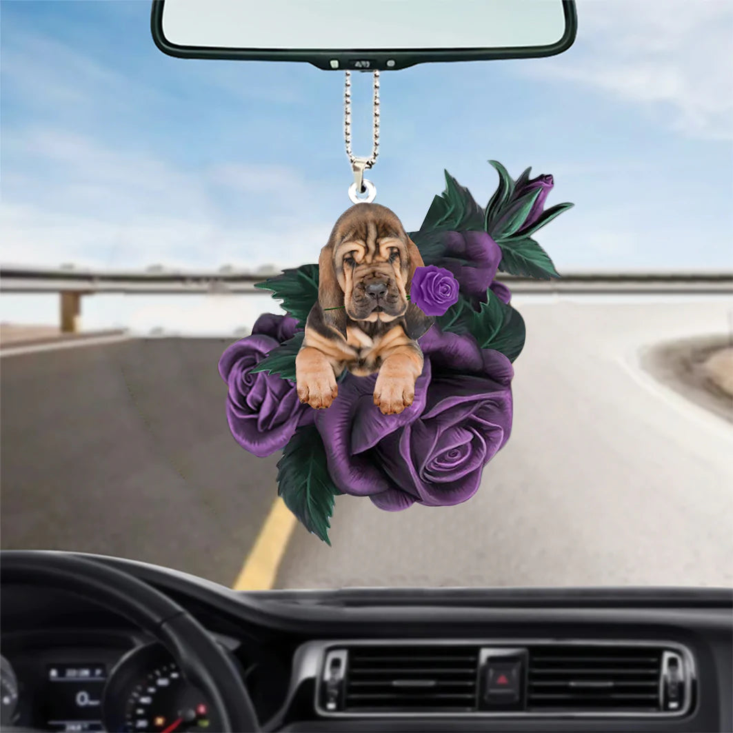 Bloodhound In Purple Rose Car Hanging Ornament, Christmas Decoration