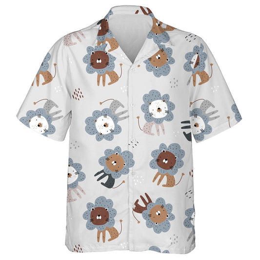 Funny Lions On Gray Background Hawaiian Shirt,Hawaiian Shirt Gift, Christmas Gift