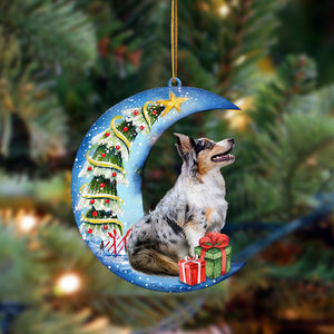 Australian Shepherd Sit On The Blue Moon-Two Sided Christmas Plastic Hanging Ornament, Home Decor Plastic Ornament, Christmas Ornament Gift