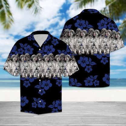 Awesome English Setter Tropical Hibiscus On Black Pattern Hawaiian Shirt, Hawaiian Shirt Gift, Christmas Gift