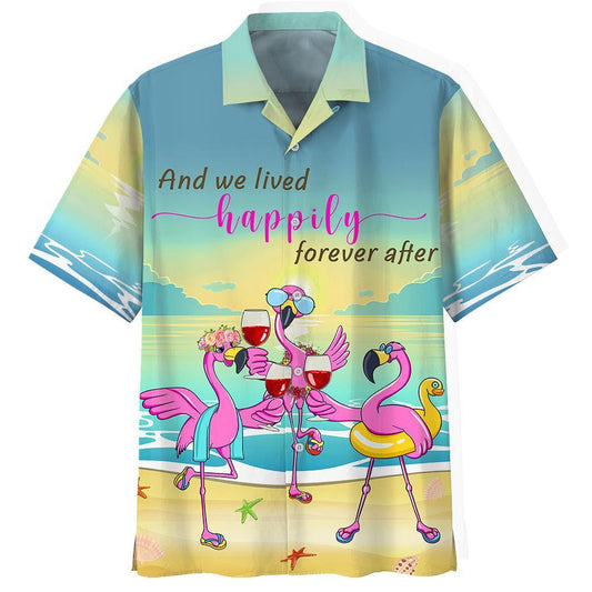 Flamingo And We Lived Happily Forever After Pattern Hawaiian Shirt, Hawaiian Shirt Gift, Christmas Gift