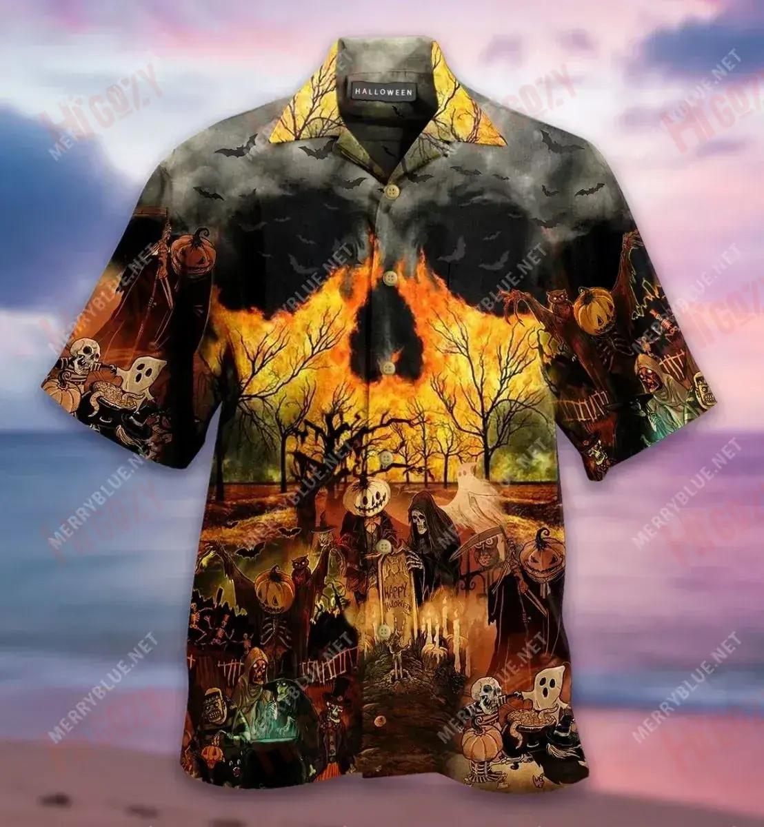 Halloween Party Unisex Short Hawaiian Shirt Vacation Short Sleeve Vintage Hawaiian Shirts Hawaiian Shirt Pattern, Hawaiian Shirt Gift, Christmas Gift