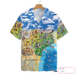 Texas Travel Map Custom Name Hawaiian Shirt,Hawaiian Shirt Gift, Christmas Gift