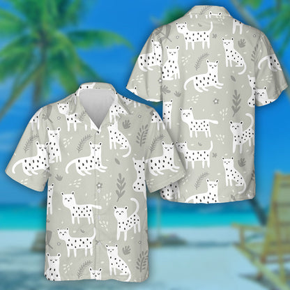 Wild African Leopard On Grey Background And Tropical Leaves Hawaiian Shirt, Hawaiian Shirt Gift, Christmas Gift