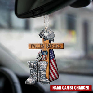 US Veteran Car Hanging Ornament Fallen Heroes Personalized Flat Acrylic Ornament For Auto, Christmas Decoration