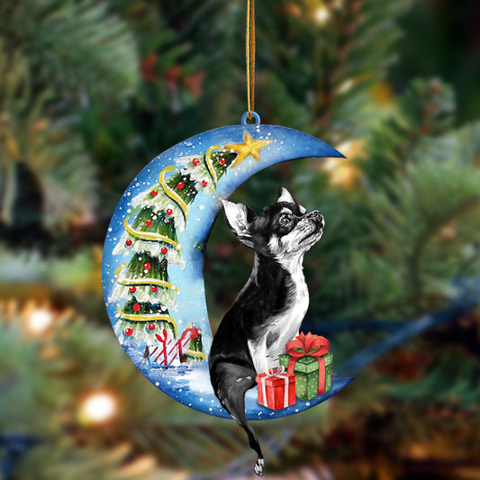 Chihuahua Sit On The Blue Moon-Two Sided Christmas Plastic Hanging Ornament, Happy Christmas Ornament, Christmas Gift, Christmas Decoration