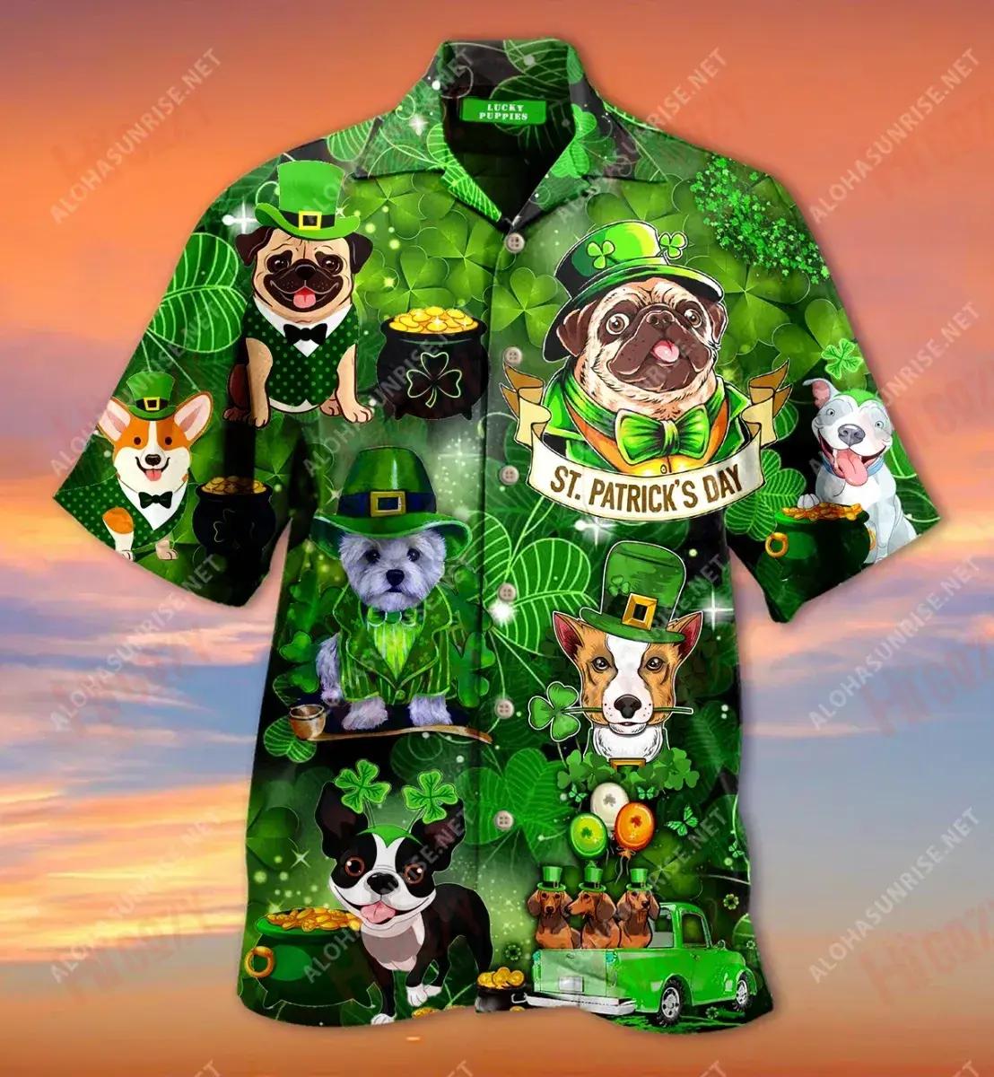 Lucky Puppies Patrick'S Day Unisex Hawaiian Shirt Hobbies Short Sleeve Vintage Hawaiian Shirts Funny Hawaiian Shirts, Hawaiian Shirt Gift, Christmas Gift