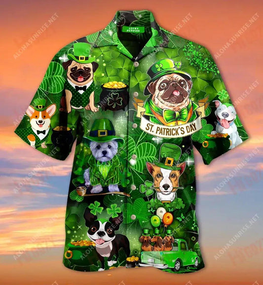 Lucky Puppies Patrick'S Day Unisex Hawaiian Shirt Hobbies Short Sleeve Vintage Hawaiian Shirts Funny Hawaiian Shirts, Hawaiian Shirt Gift, Christmas Gift