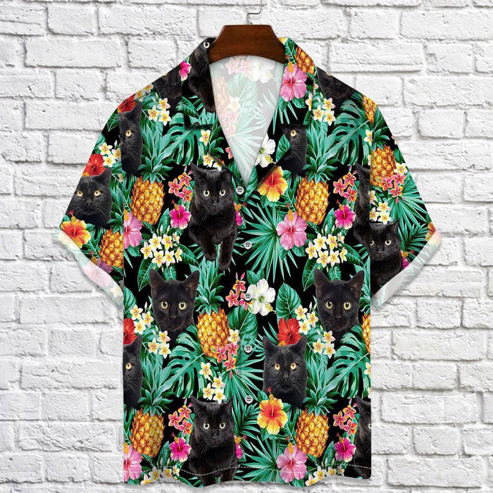 Aloha Exotic Pineapple With Black Cat Leaves Pattern Hawaiian Shirt, Hawaiian Shirt Gift, Christmas Gift