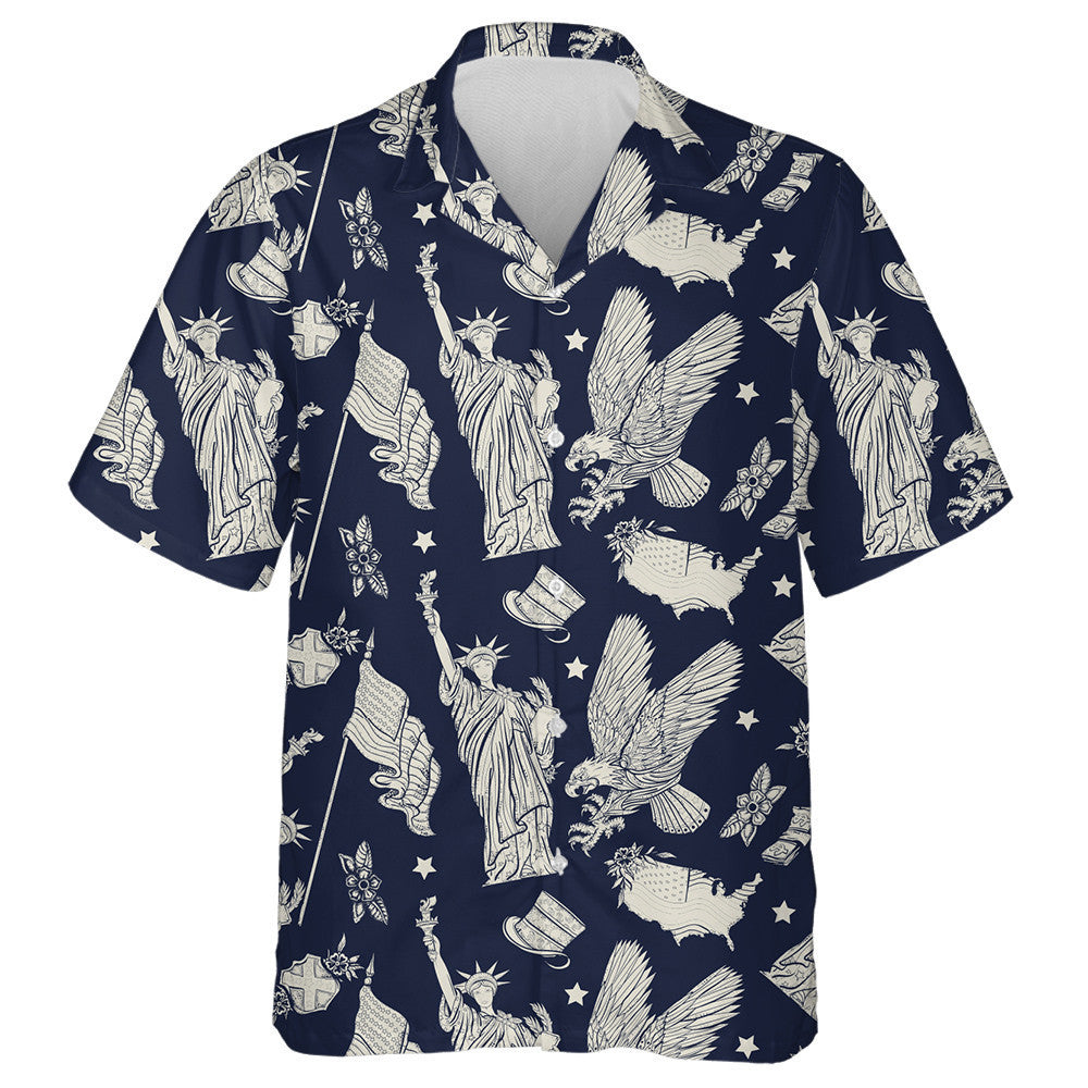Sketchy United States The Statue Of Liberty Pattern Hawaiian Shirt, Hawaiian Shirt Gift, Christmas Gift
