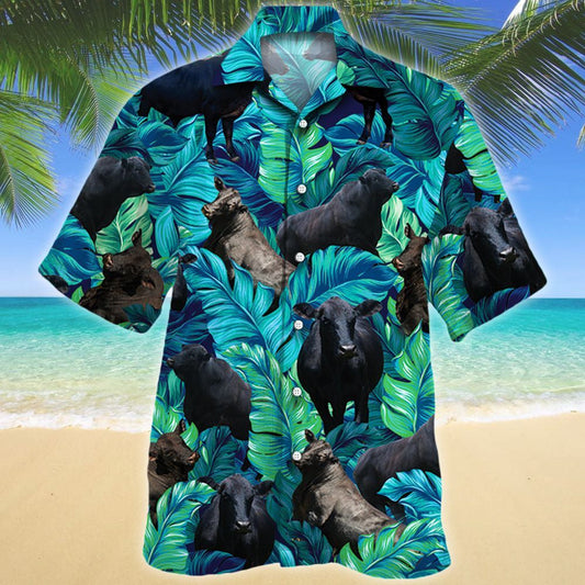 Brangus Cattle In Tropical Forest Pattern Hawaiian Shirt, Hawaiian For Gift
