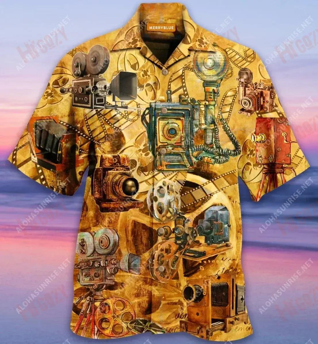 Cameras Vintage Unisex Hawaiian Shirt Hobbies Short Sleeve Custom Hawaiian Shirts Hawaiian Shirts For Men, Hawaiian Shirt Gift, Christmas Gift