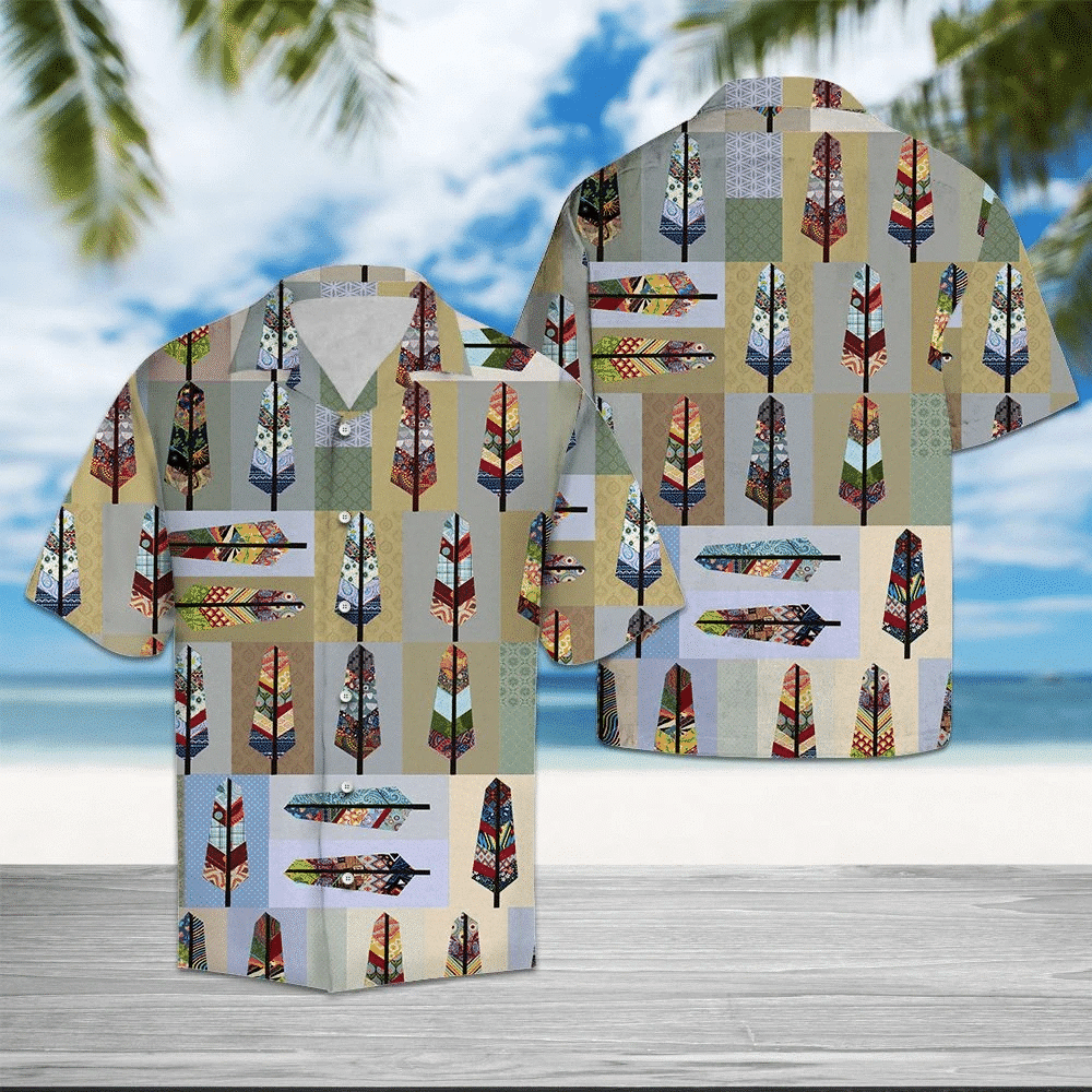 Native Feather Colorful Patchwork Design Hawaiian Shirt,Hawaiian Shirt Gift, Christmas Gift