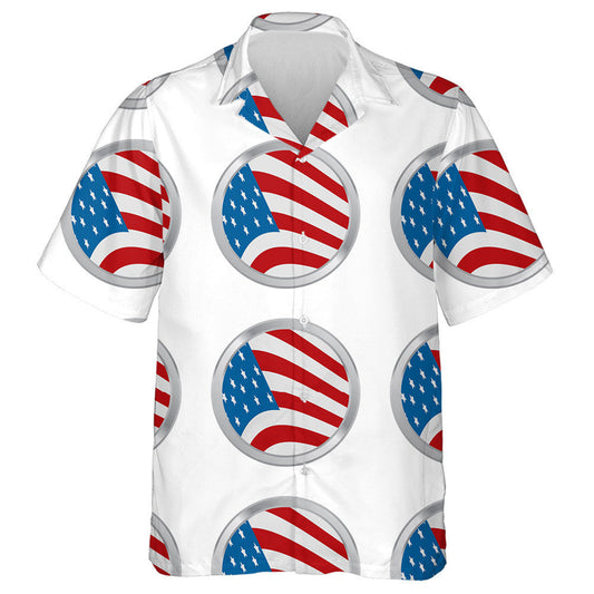 Monochrome Style With American Flag Circle Badge Pattern Hawaiian Shirt, Hawaiian Shirt Gift, Christmas Gift