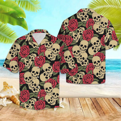 Gothic Skull With Red Roses Hawaiian Shirt,Hawaiian Shirt Gift, Christmas Gift