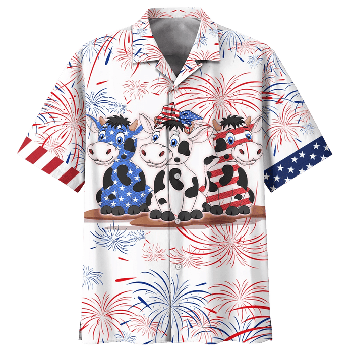 America Cow Background Design Hawaiian Shirt, Hawaiian For Gift