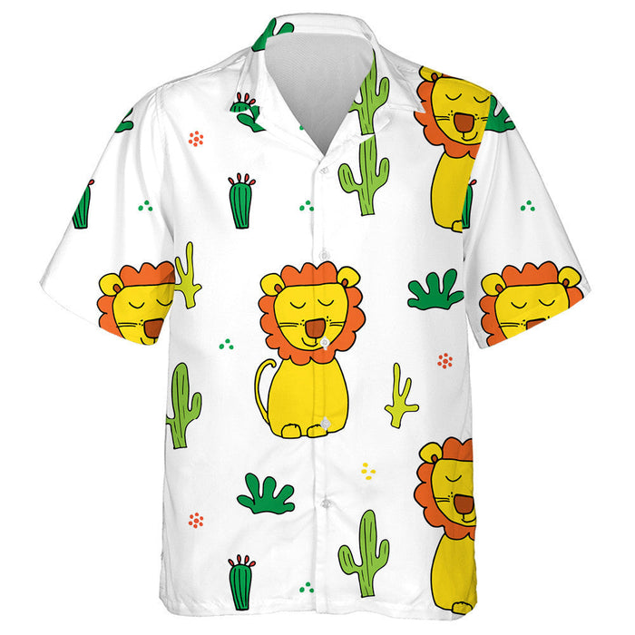 Adorable Lion With Cactus Grass And Footprint Hawaiian Shirt, Hawaiian Shirt Gift, Christmas Gift