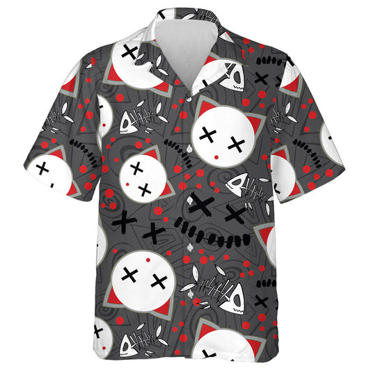 Halloween Cat's Heads Dead Fishes And Blood Drops Hawaiian Shirt, Hawaiian Shirt Gift, Christmas Gift