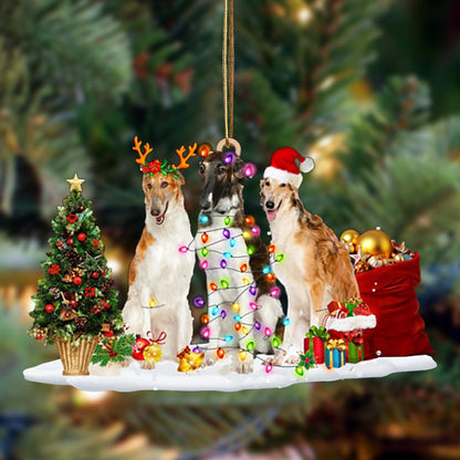 Borzoi-Christmas Dog Friends Hanging Christmas Plastic Hanging Ornament, Christmas Ornament Gift, Christmas Gift, Christmas Decoration