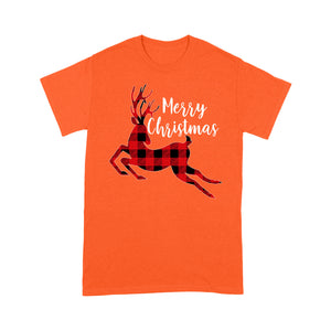 Merry Christmas Reindeer Buffalo Plaid Pattern Funny.  Tee Shirt Gift For Christmas