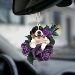 Australian Shepherd In Purple Rose Car Hanging Ornament - Best gifts your whole family