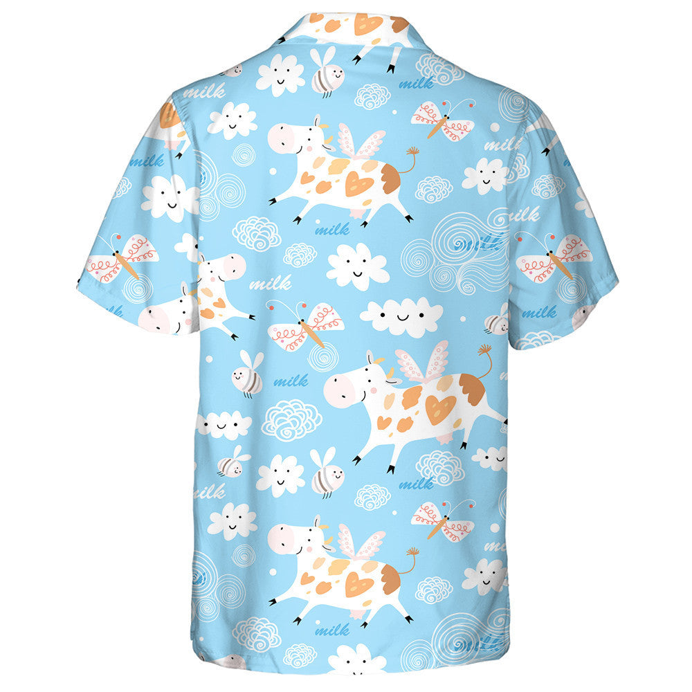 Doodle Style Flying Cow And Bee In The Sky Hawaiian Shirt, Hawaiian Shirt Gift, Christmas Gift