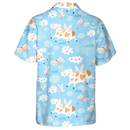 Doodle Style Flying Cow And Bee In The Sky Hawaiian Shirt, Hawaiian Shirt Gift, Christmas Gift