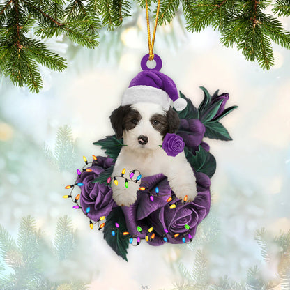 Old English Sheepdog In Purple Rose Christmas Ornament Christmas Gift To Dog Lover - Best gifts your whole family
